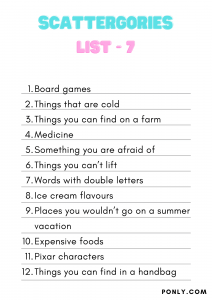 10 Scattergories List To Play with Friends Printable   PDF